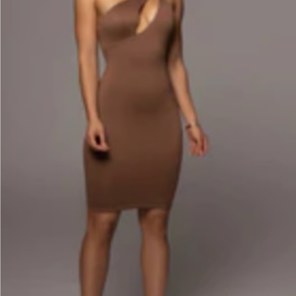 JLUXLABEL Chic Brown One-Shoulder Dress